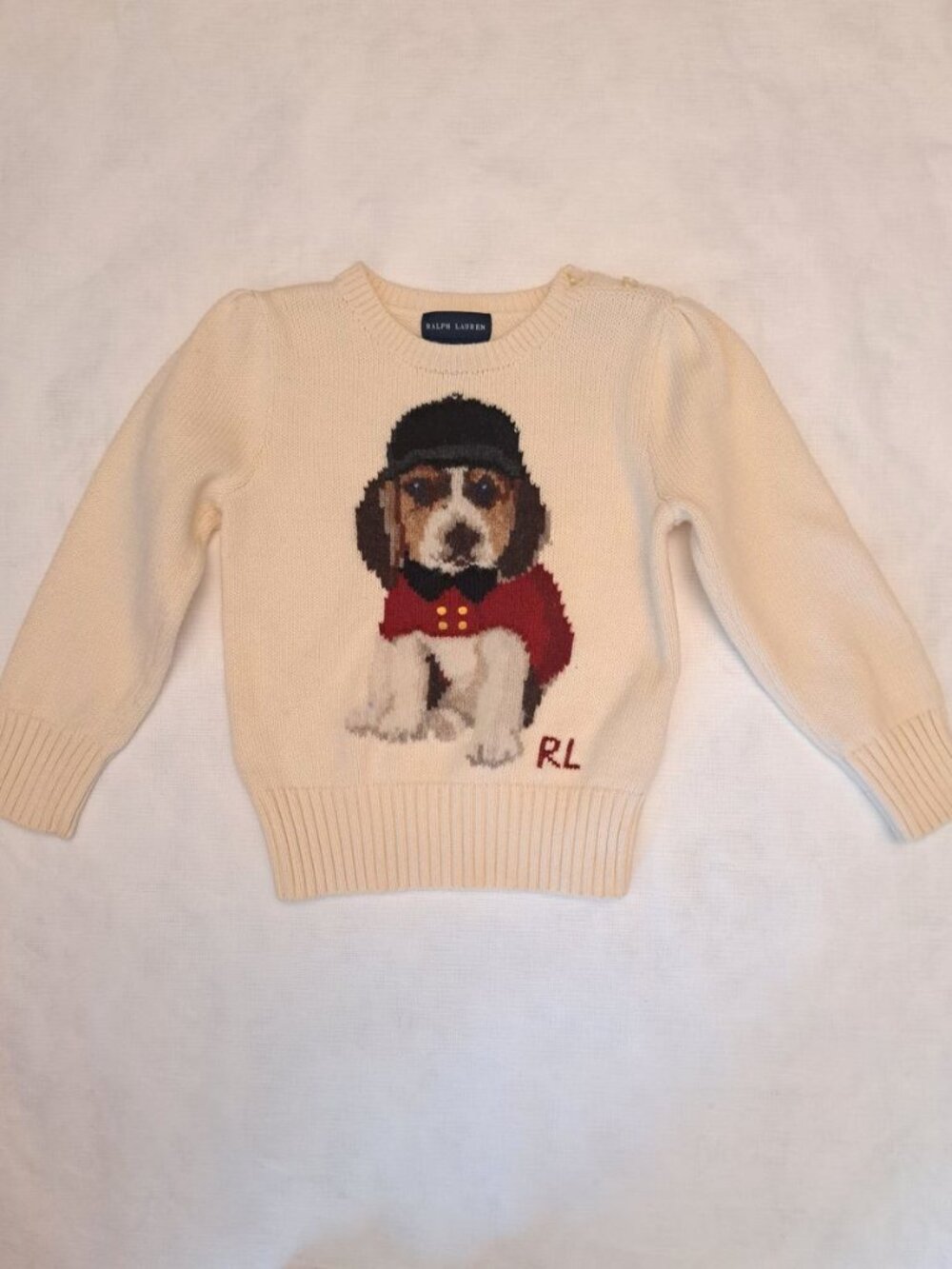 Ralph Lauren Toddler Kids 3T Beagle Dog Intarsia Knit Sweater Cream Unisex NWOT